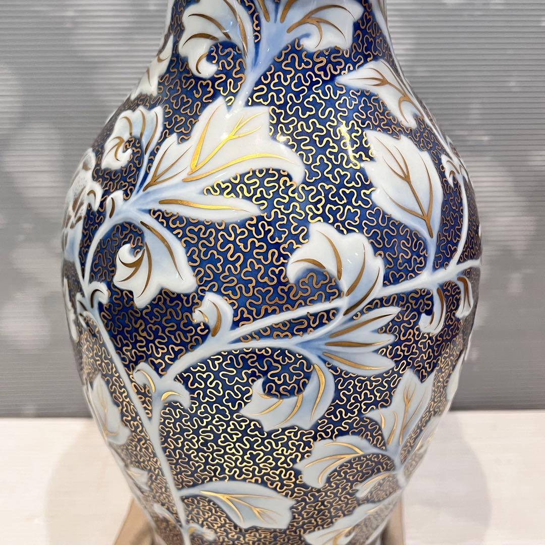 美品　美術品　牡丹彫刻外金　花瓶　深川製磁　花器　インテリア　コレクション