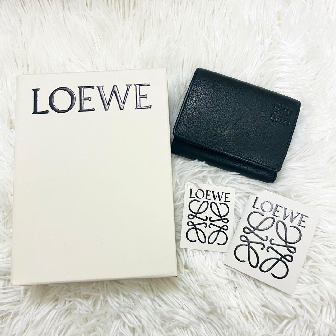 極美✨付属完備✨ロエベ 三つ折り財布 トライフォールド レザー ブラック 現行