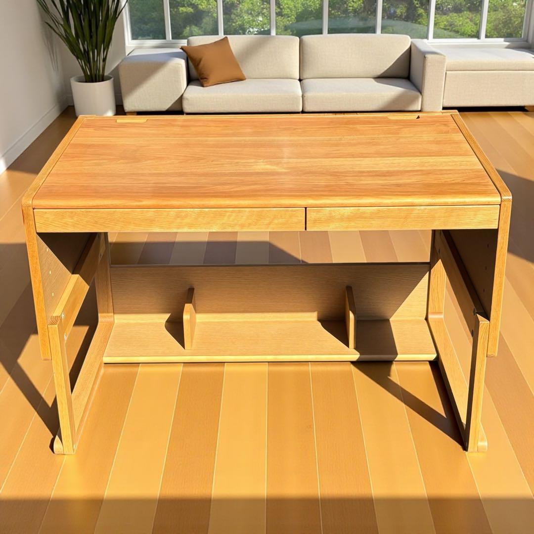 天然木・美品✨カリモク ベネッセ✨ 成長学習デスク ナチュラル 日本製 安心設計