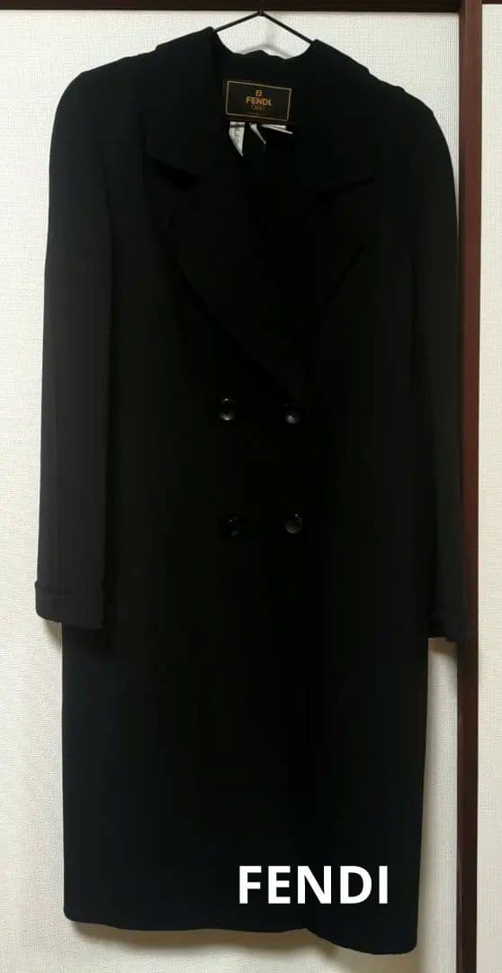 FENDI ブラック ダブルブレスト ロングコート
