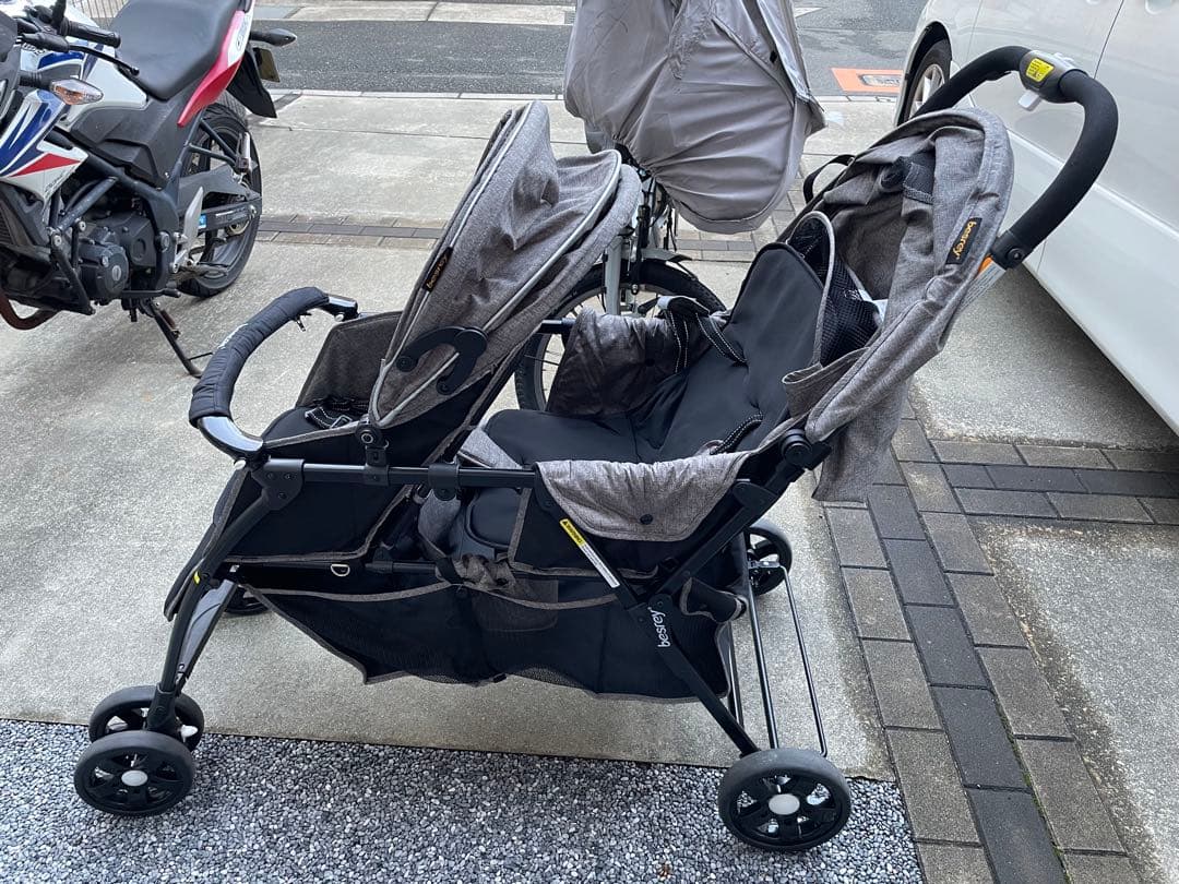 【美品】besrey ダブルベビーカー グレー