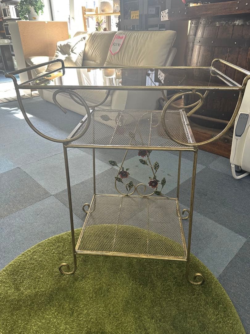 金属製二段ラック ガラス天板