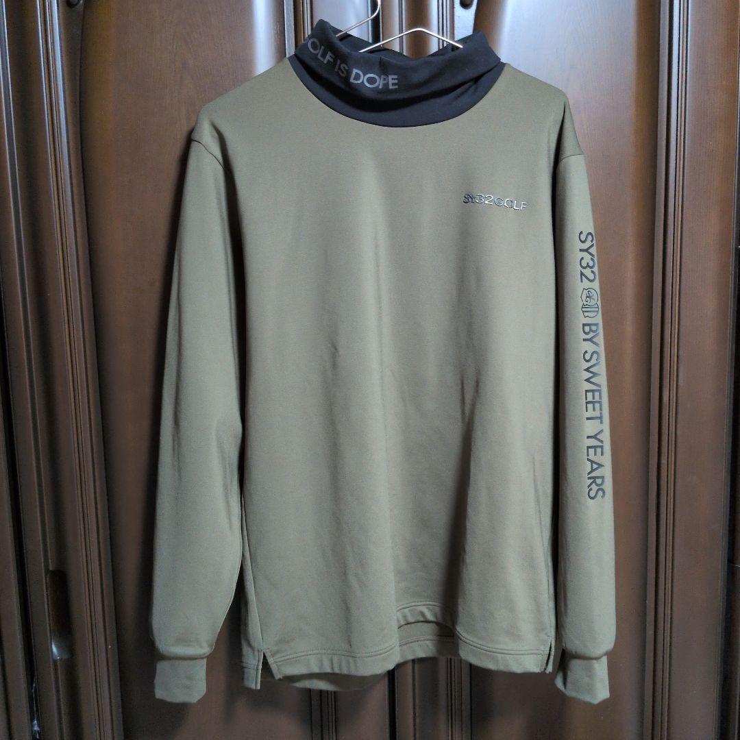 SY32:メンズ:Lサイズ:ハイネックシャツ:オリーブ色