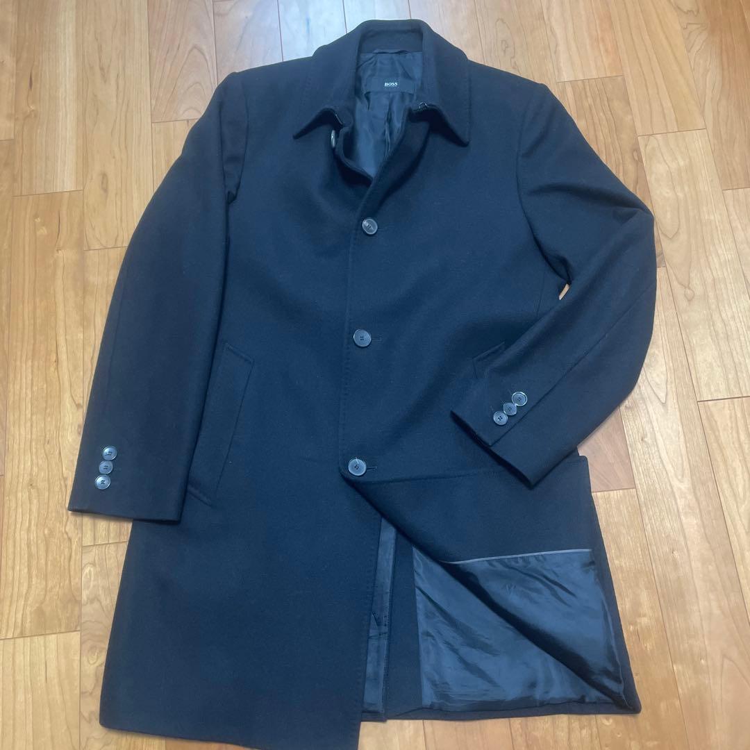 M 48 HUGOBOSS（ヒューゴボス）ステンカラー ウール　ブラックコート