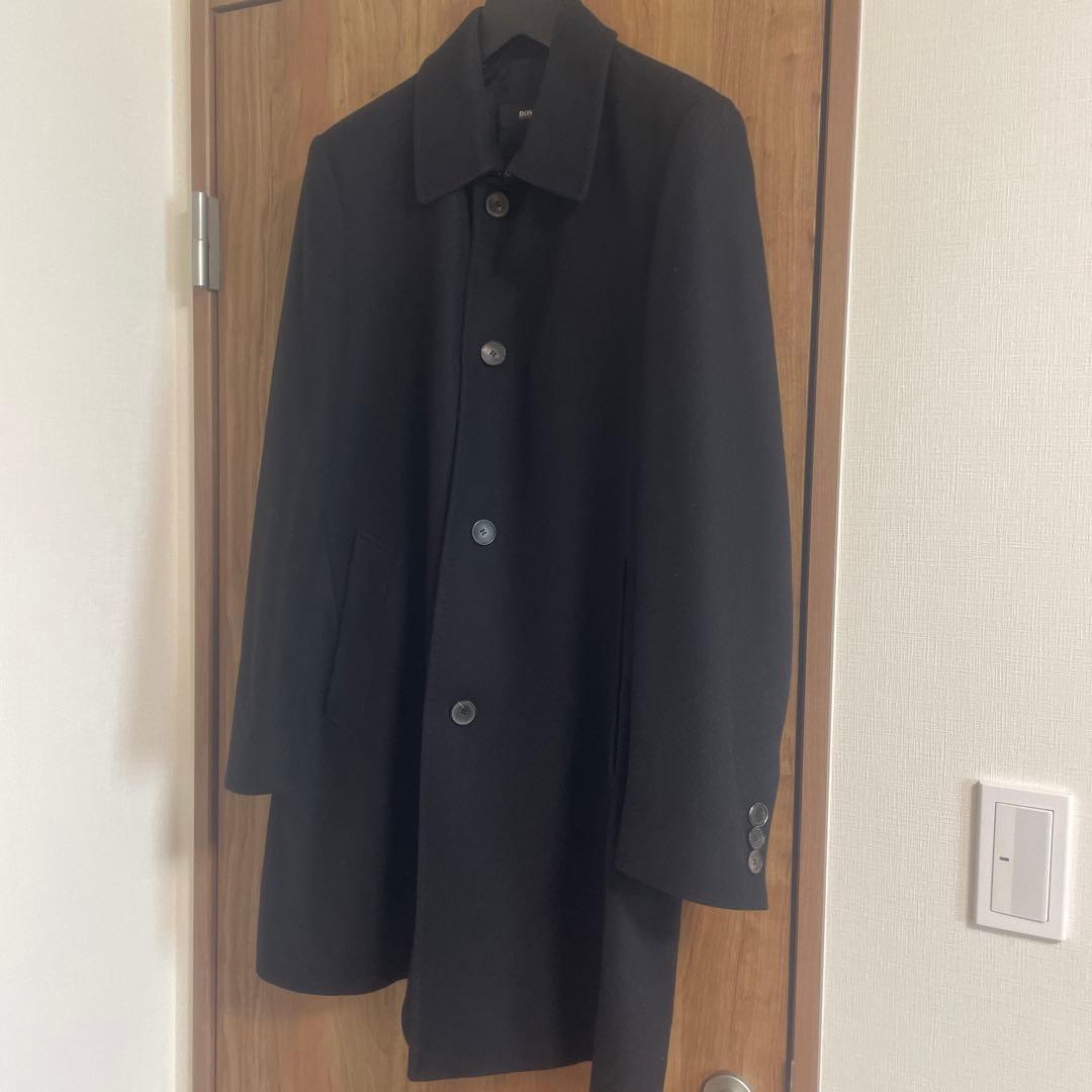 M 48 HUGOBOSS（ヒューゴボス）ステンカラー ウール　ブラックコート