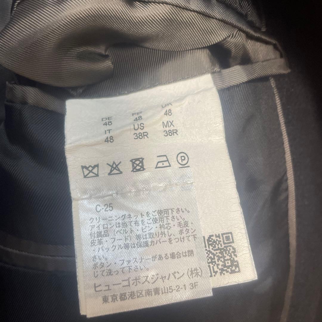 M 48 HUGOBOSS（ヒューゴボス）ステンカラー ウール　ブラックコート