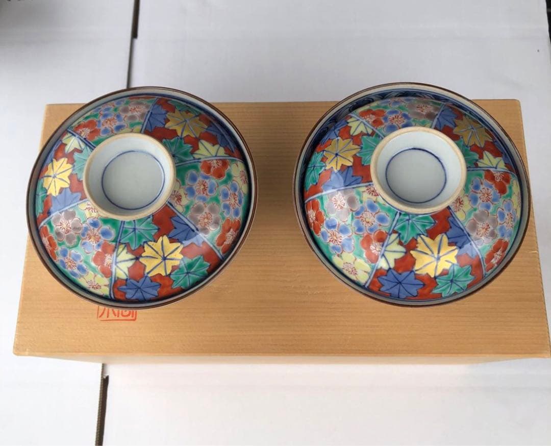 21. 京焼　雲泉造（2代目）彩色雲錦　蓋向付5客揃