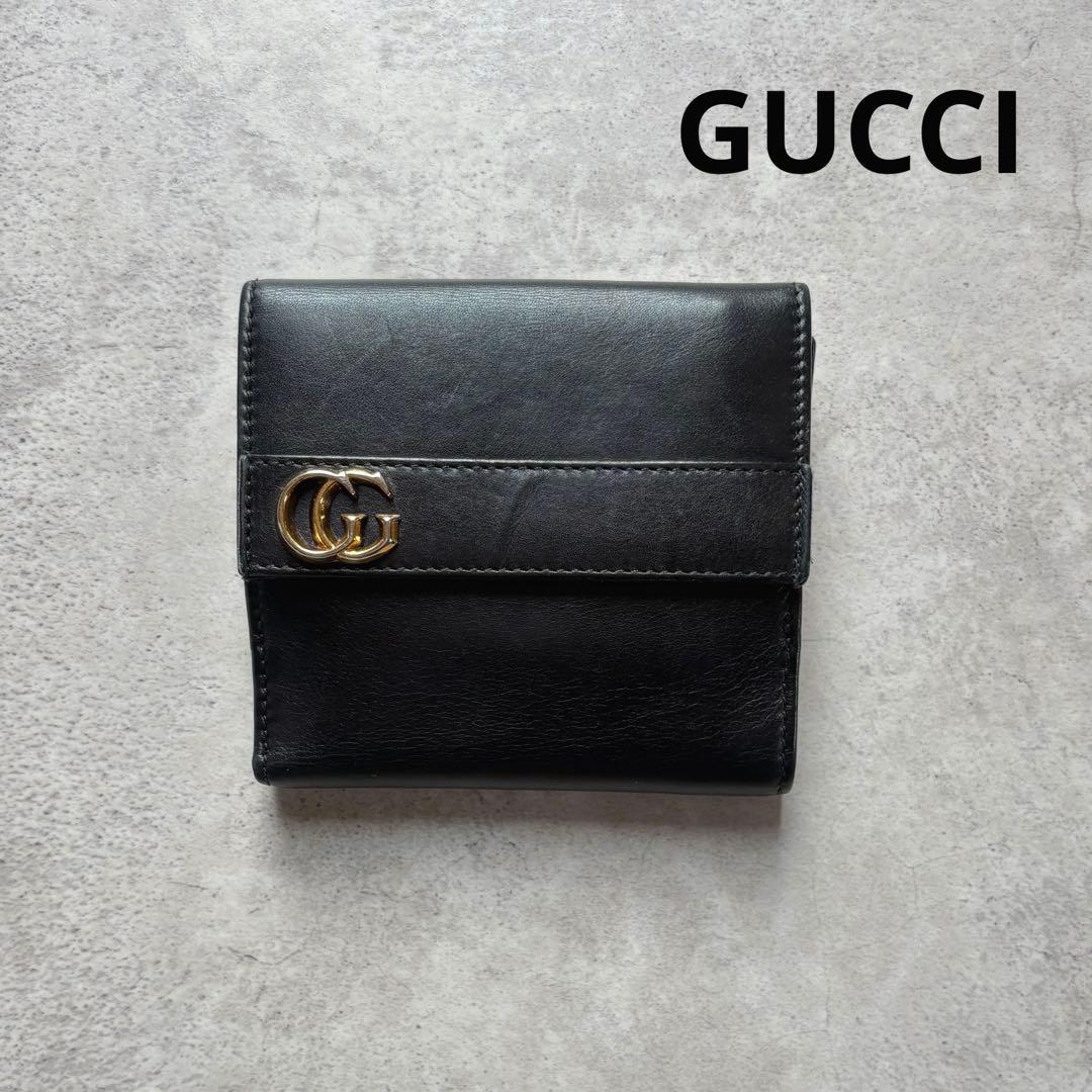 GUCCI グッチ　GGマーモント　二つ折り財布　ブラック
