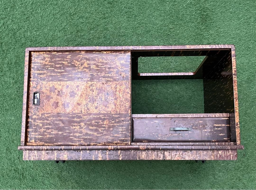 桜皮細工　ポット台　キャスター付き　昭和レトロ