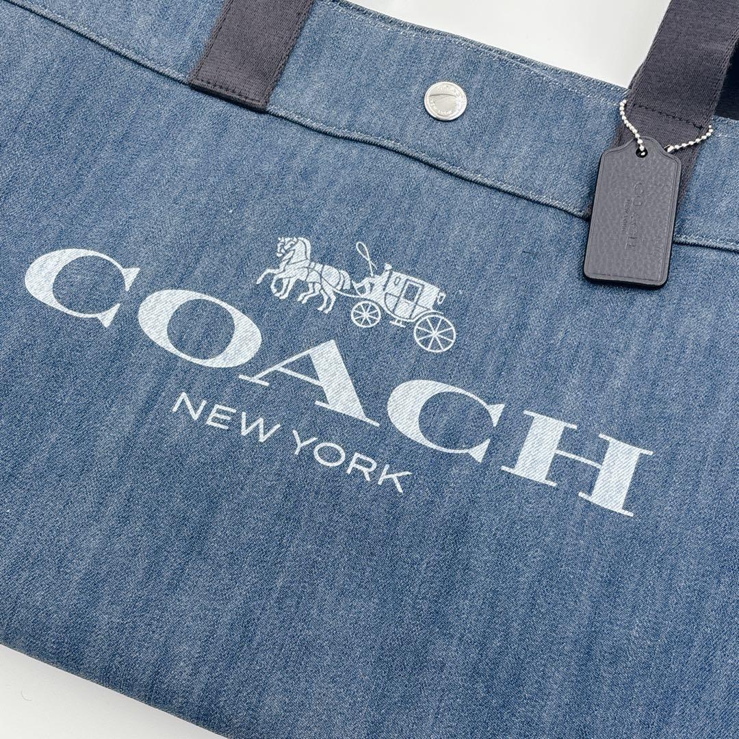 【極美品】コーチ キャンバス デニムトートバッグ デニム 馬車ロゴ A4