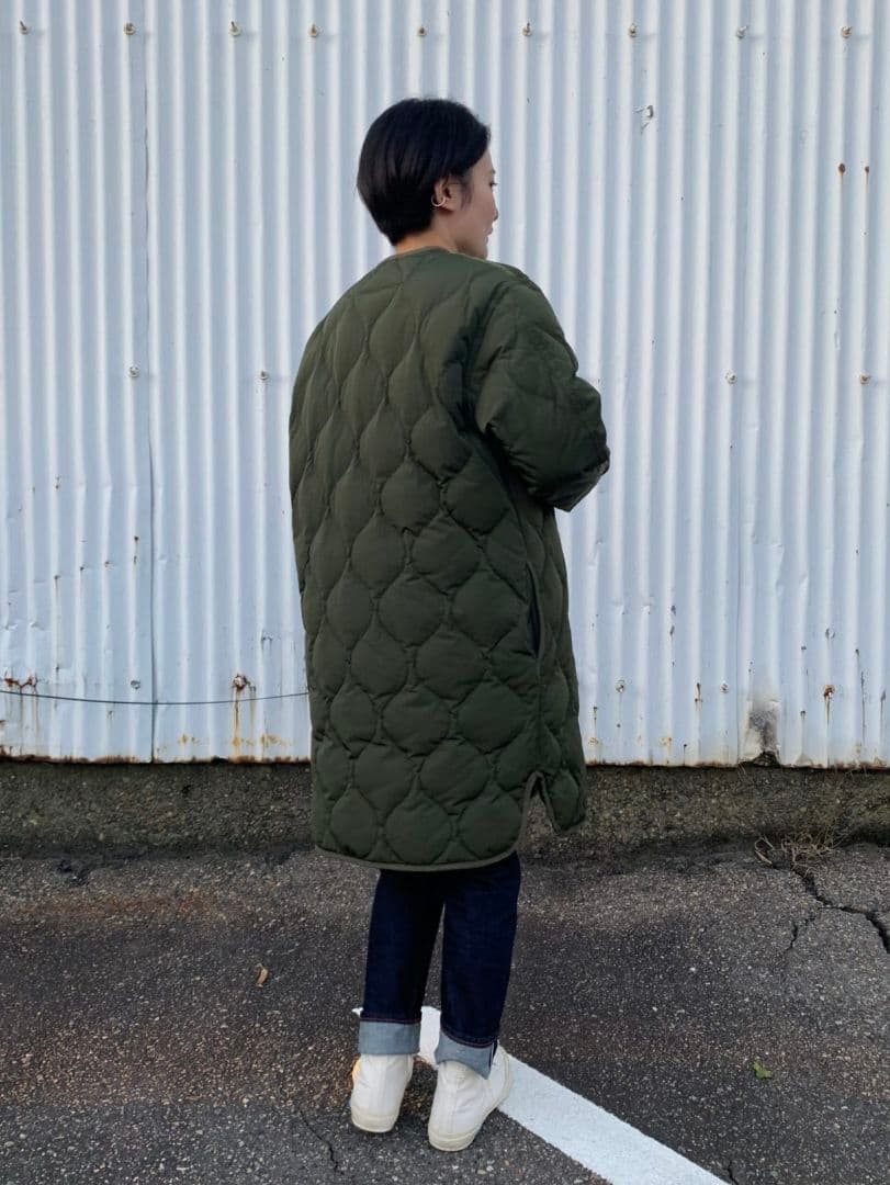 美品❤︎Orcival キルトダウン ノーカラーコート オリーブ サイズ2