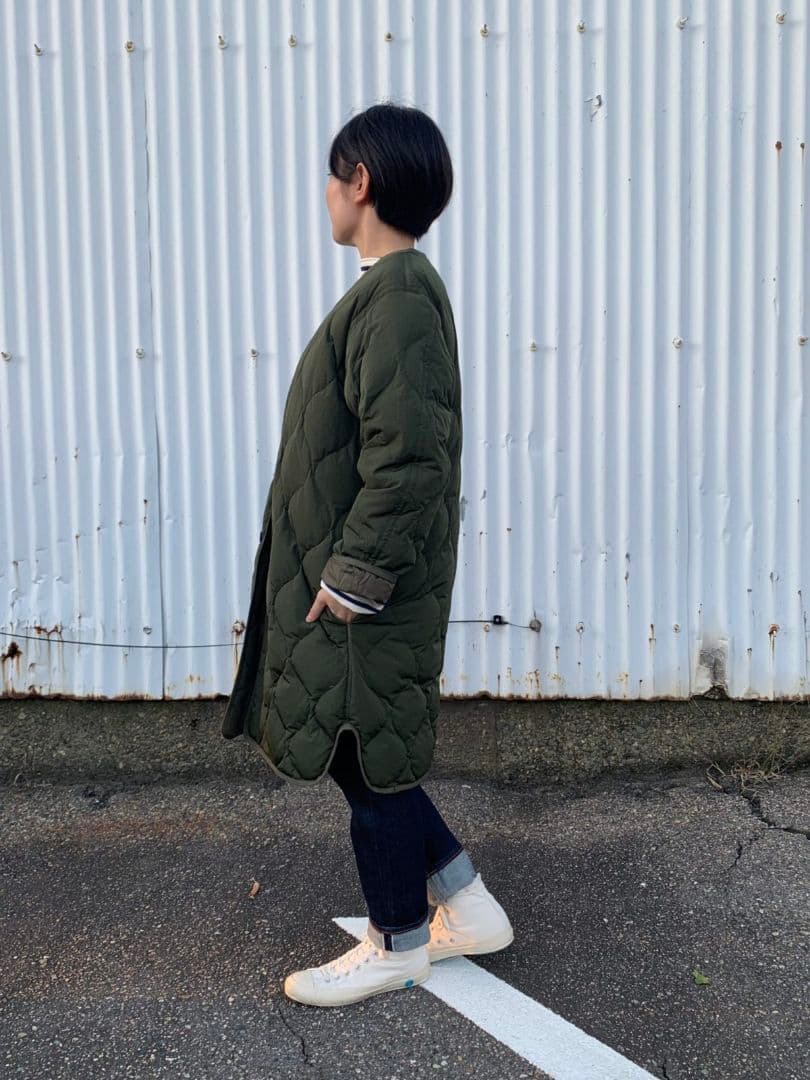 美品❤︎Orcival キルトダウン ノーカラーコート オリーブ サイズ2