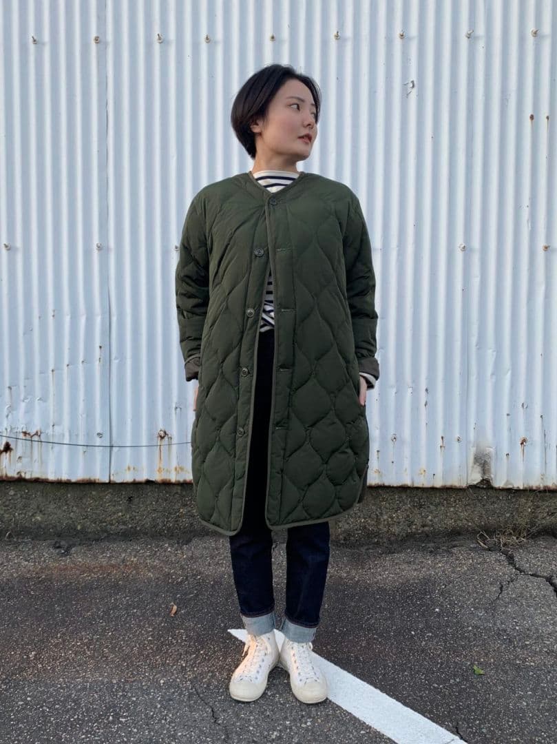 美品❤︎Orcival キルトダウン ノーカラーコート オリーブ サイズ2