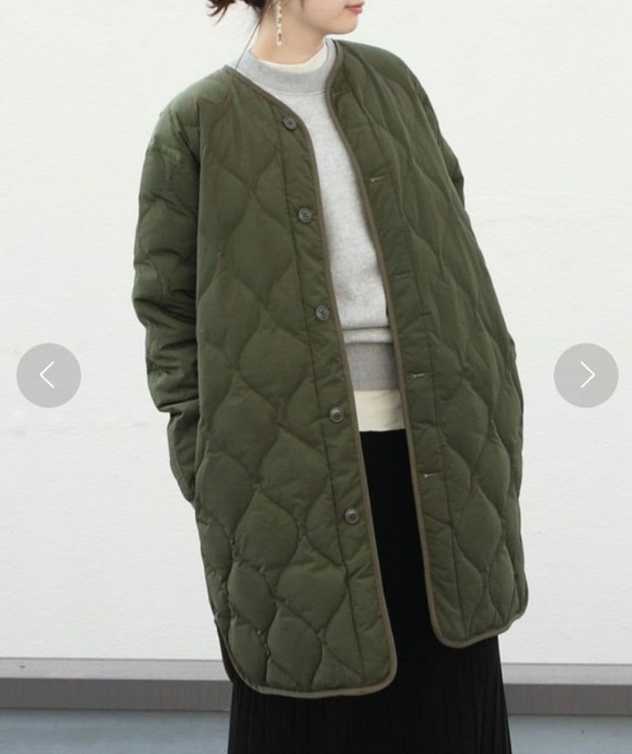 美品❤︎Orcival キルトダウン ノーカラーコート オリーブ サイズ2