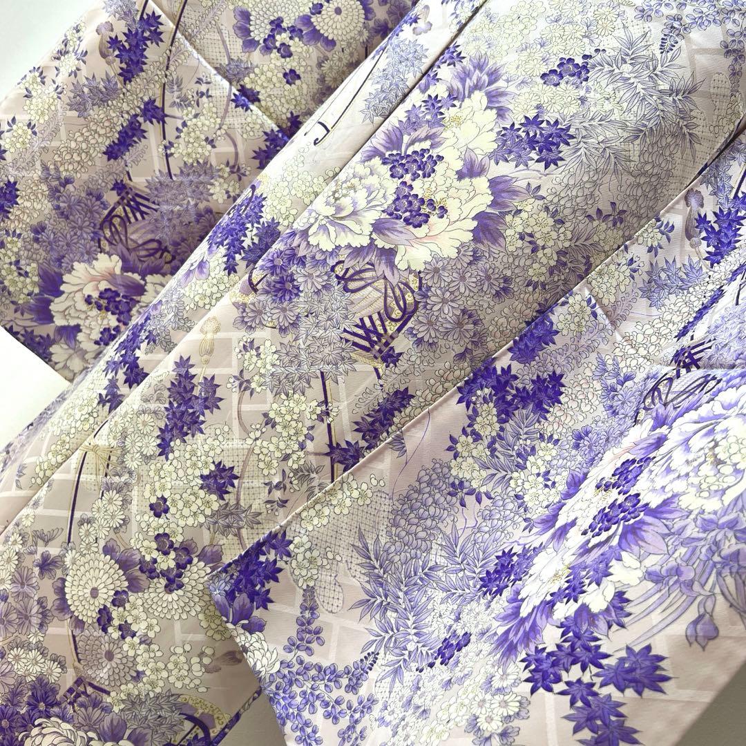 443 振袖フルセット 正絹 薄紫 金彩 総柄 小紋 レトロ フェミニン 上品