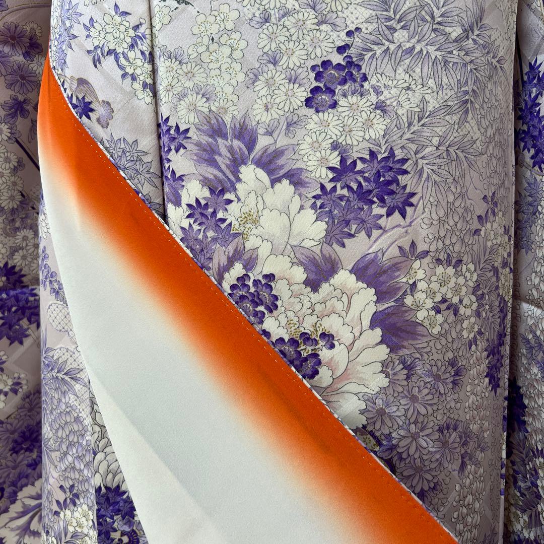 443 振袖フルセット 正絹 薄紫 金彩 総柄 小紋 レトロ フェミニン 上品