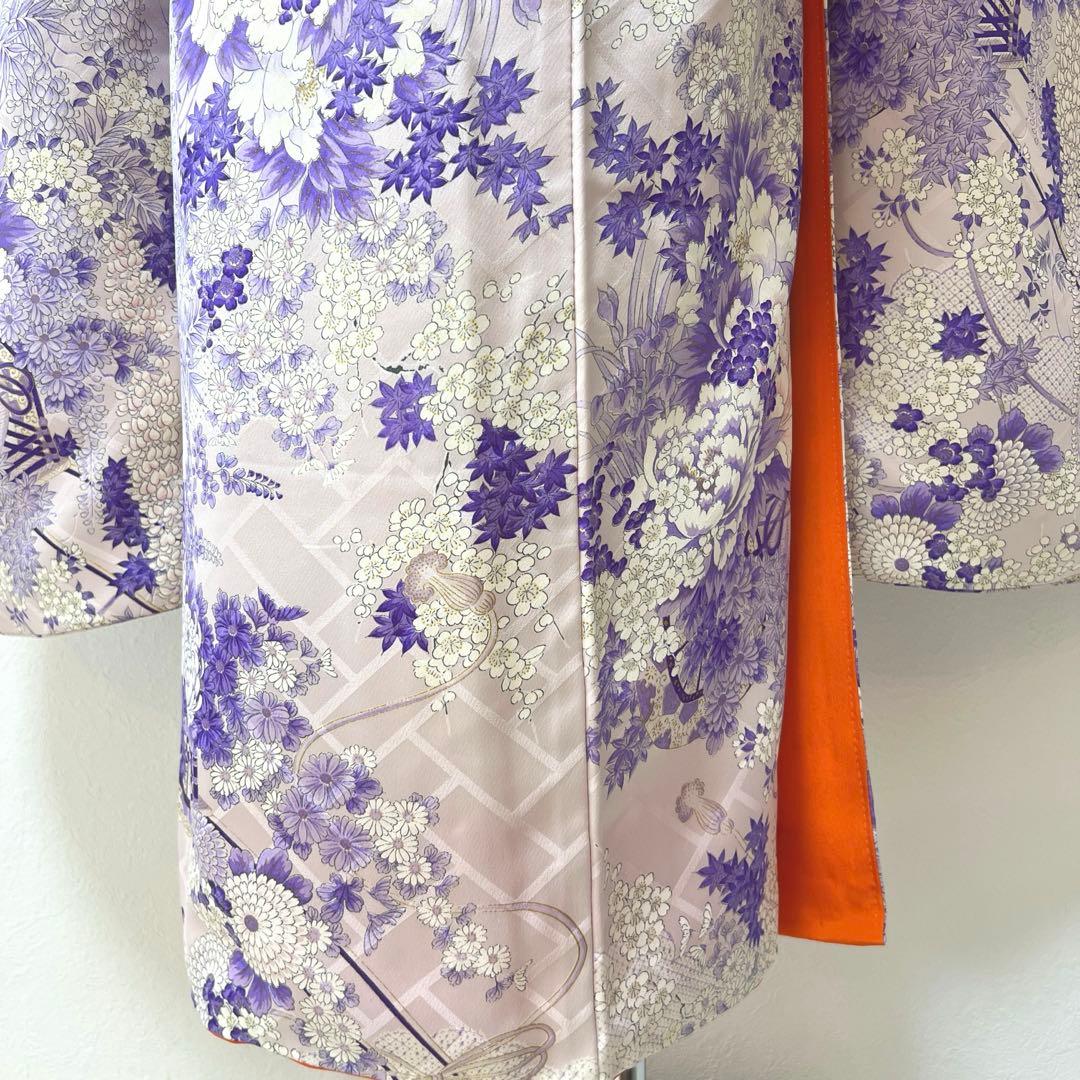 443 振袖フルセット 正絹 薄紫 金彩 総柄 小紋 レトロ フェミニン 上品