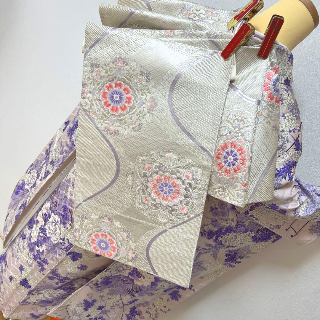 443 振袖フルセット 正絹 薄紫 金彩 総柄 小紋 レトロ フェミニン 上品