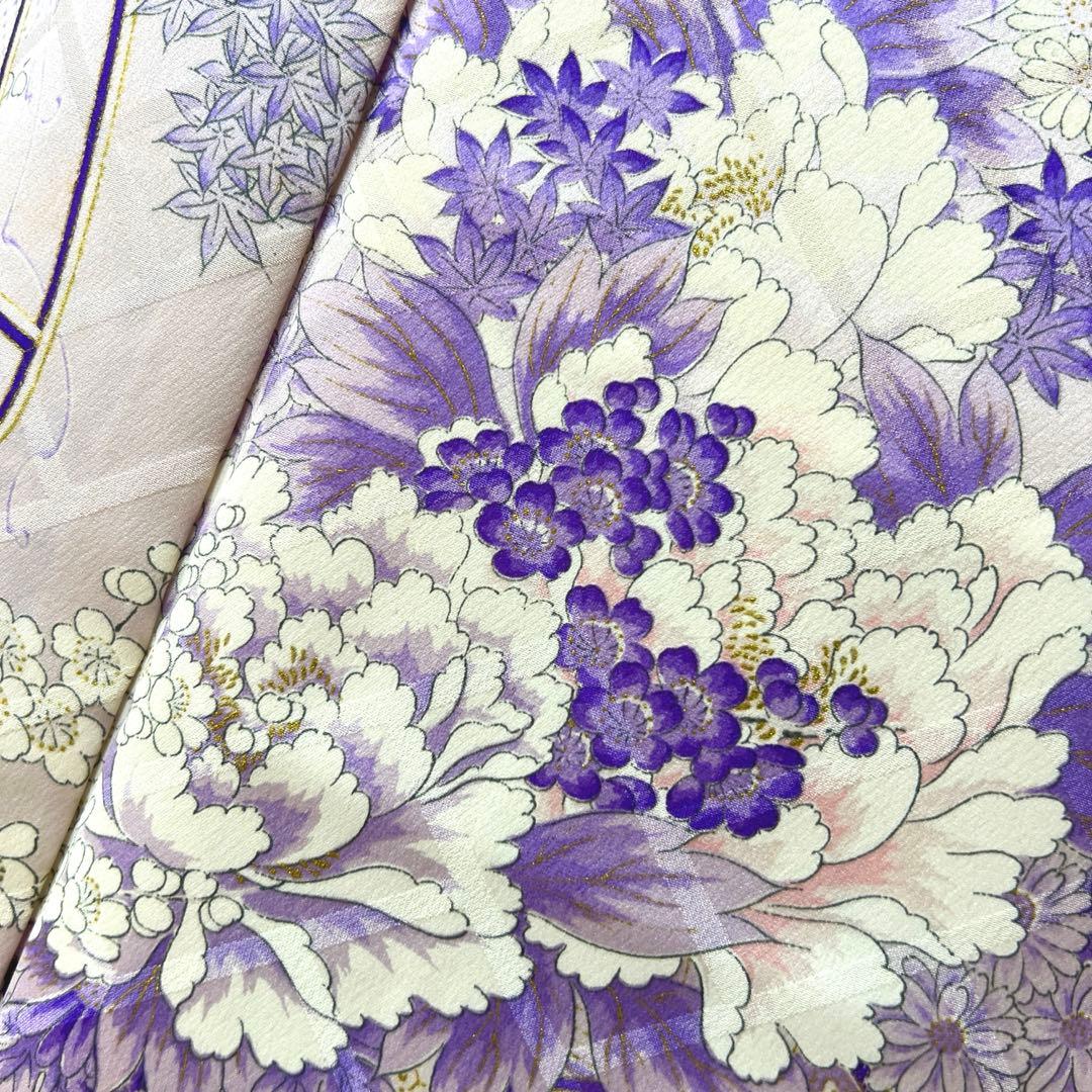 443 振袖フルセット 正絹 薄紫 金彩 総柄 小紋 レトロ フェミニン 上品