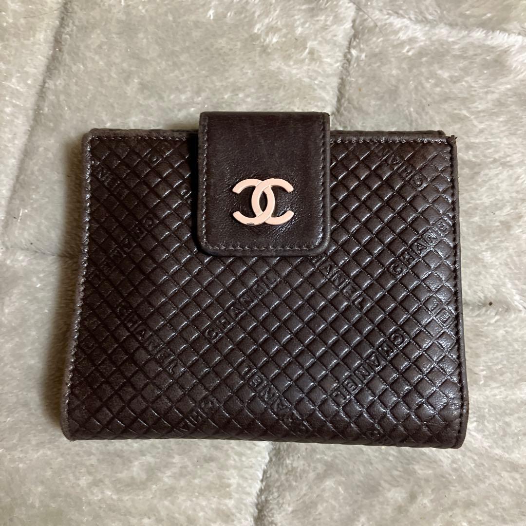 CHANEL 二つ折り財布 ブラウン キルティング