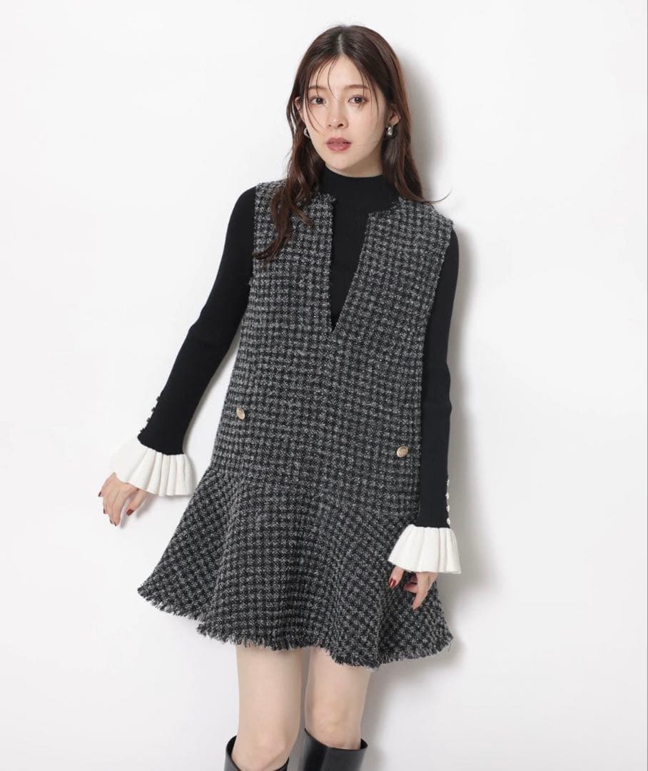 Rirandture ツィードフレアヘムジャンスカ チャコールグレー