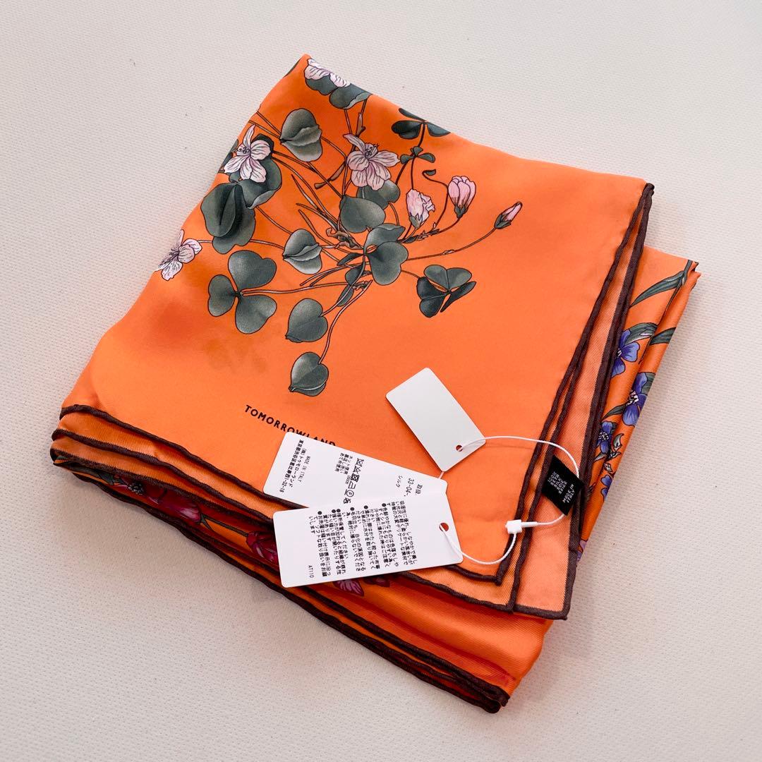タグ付き 未使用 トゥモローランド スカーフ フラワー シルク オレンジ