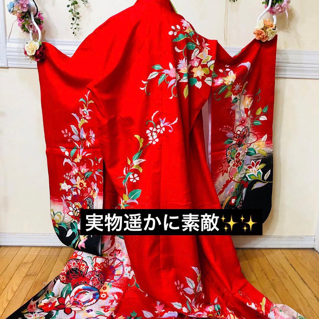 七五三 七歳‼️豪華正絹赤×黒ラメキラキラ‼️手毬熨斗金彩煌びやか際立つフルセット