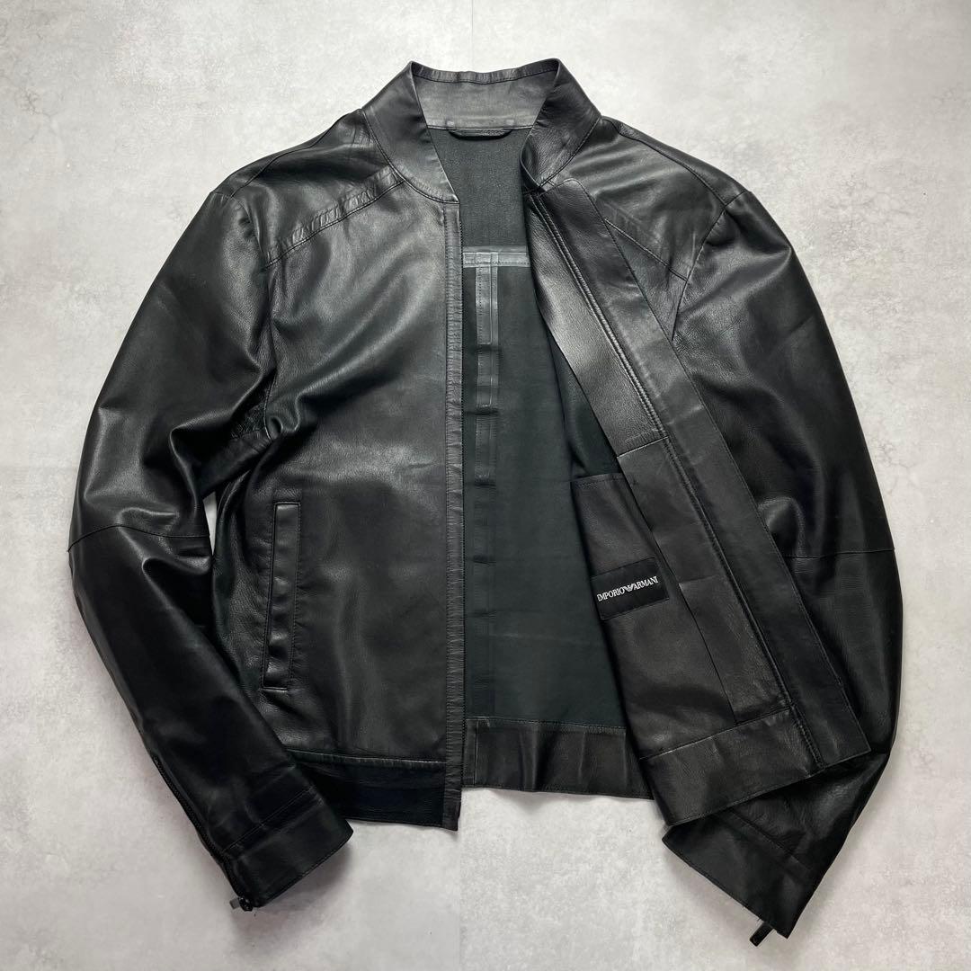 極美品 纏う色気 エンポリオアルマーニ ラムレザー ライダース 羊革 48 黒