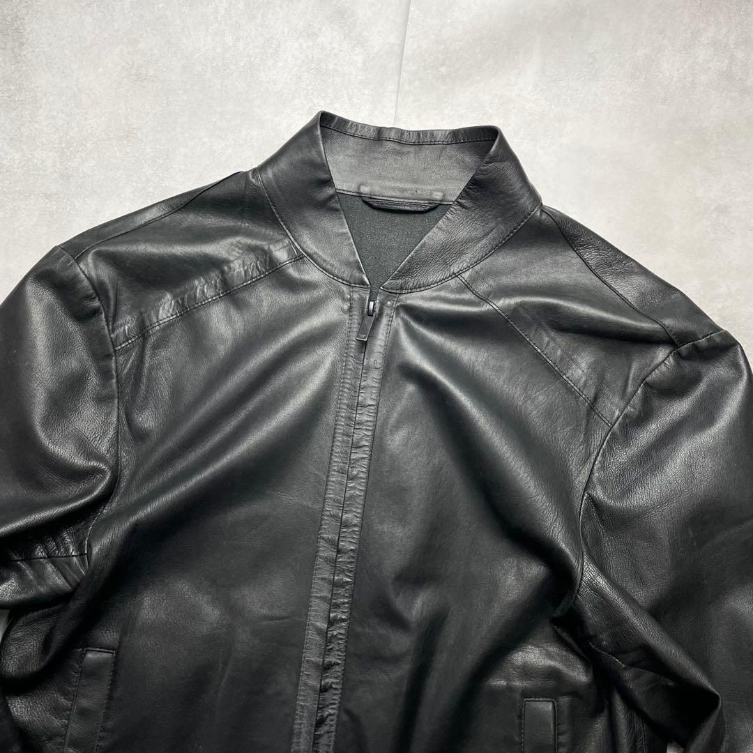 極美品 纏う色気 エンポリオアルマーニ ラムレザー ライダース 羊革 48 黒