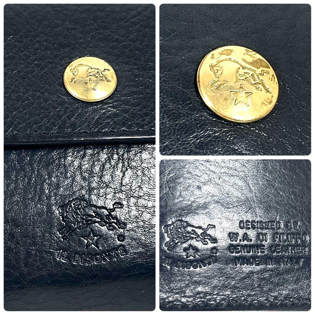 イルビゾンテ　折り財布　ダブルホック　ゴールドボタン　ロゴ型押し　スクエア　本革