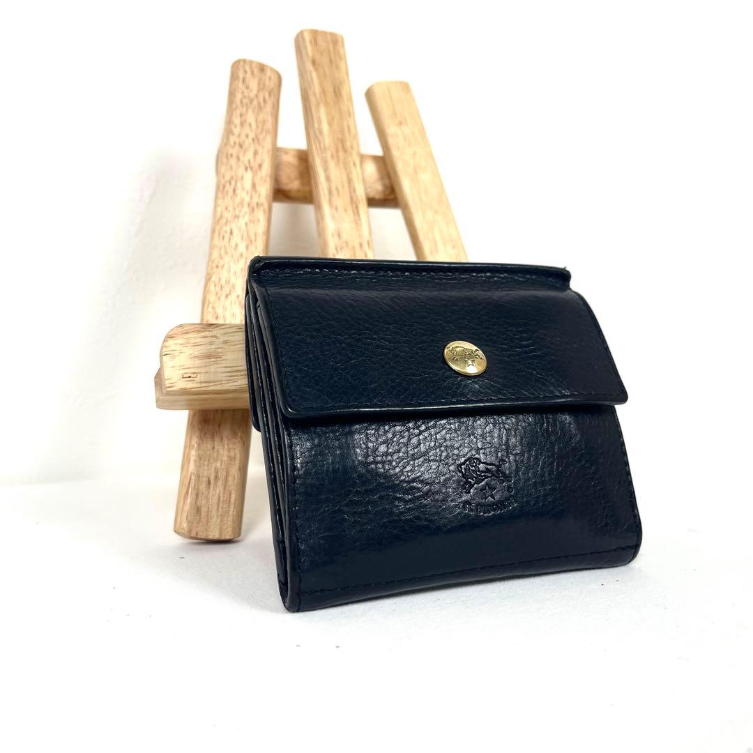 イルビゾンテ　折り財布　ダブルホック　ゴールドボタン　ロゴ型押し　スクエア　本革