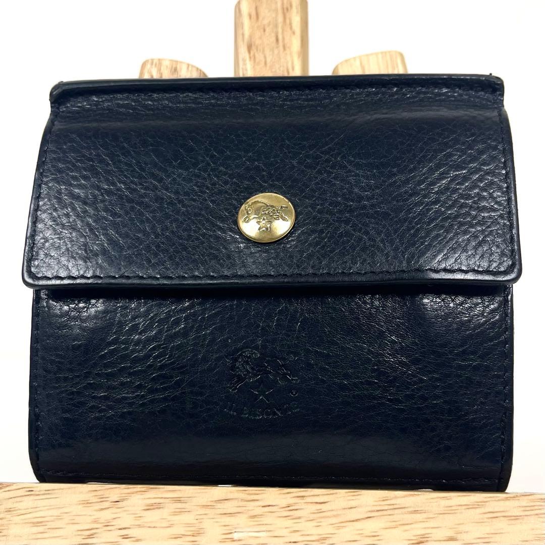 イルビゾンテ　折り財布　ダブルホック　ゴールドボタン　ロゴ型押し　スクエア　本革