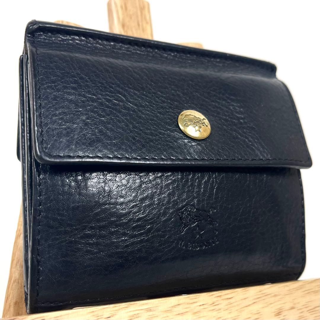 イルビゾンテ　折り財布　ダブルホック　ゴールドボタン　ロゴ型押し　スクエア　本革