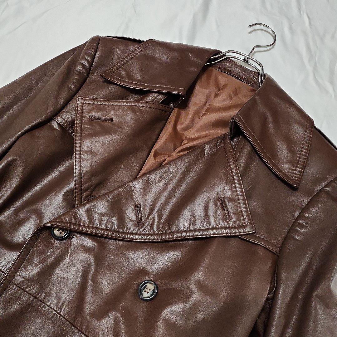 S*A様 b10 良品 本革レザー ロング トレンチコート 茶/M