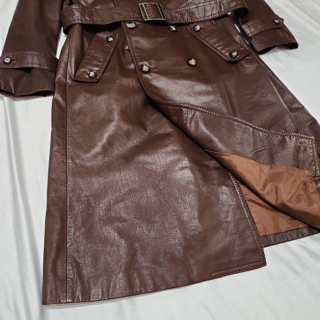 S*A様 b10 良品 本革レザー ロング トレンチコート 茶/M