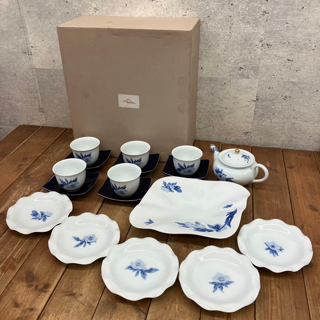 深川製磁 オリエンタルブルー 陶器製 銘々皿 茶道具セット 湯飲み 急須 大皿