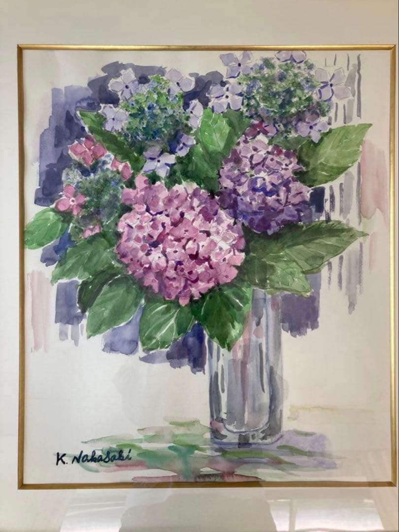 水彩画　原画　紫陽花の花束