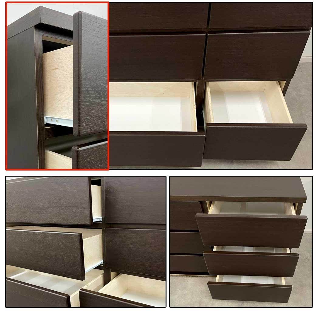 幅120 ローチェスト 引き出し収納レール付6段チェスト大川家具アウトレット