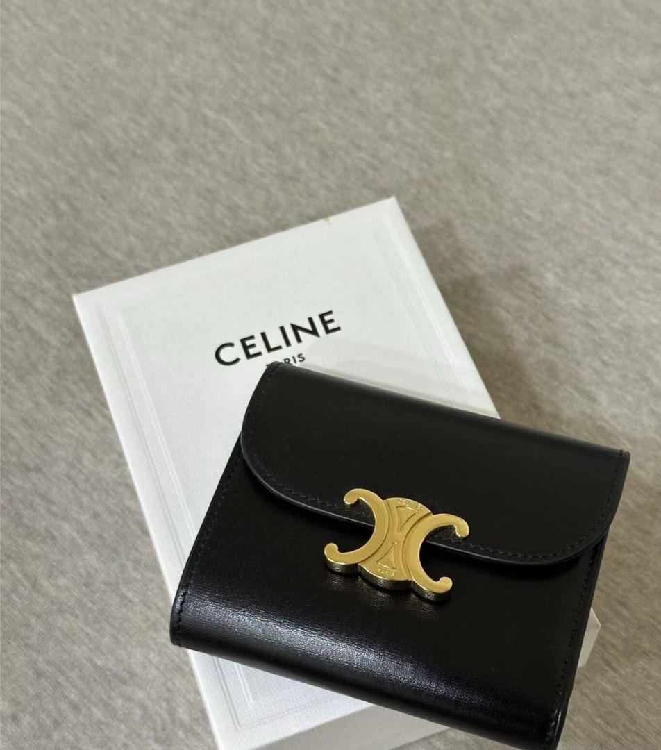 CELINE セリーヌ トリオンフ レザー 三つ折り 財布 ブラック ゴールド金