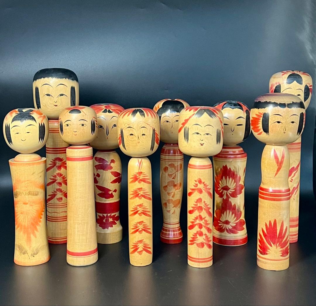 伝統こけし10本セット 会田栄治 岡崎昭一 遊佐福寿 井上ゆき子 我妻与四松ほか