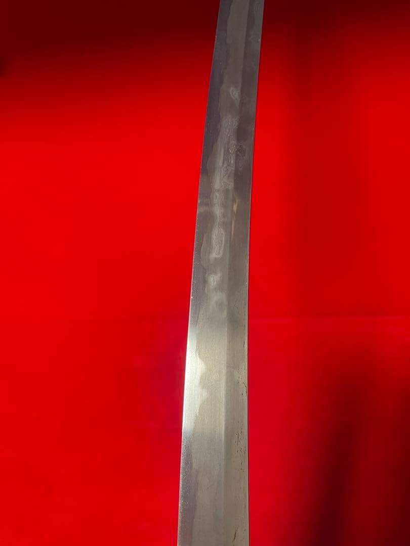 No.01352 包丁　マグロ包丁　先丸型　玉鋼製　燃え盛刃文　墨流　未使用品