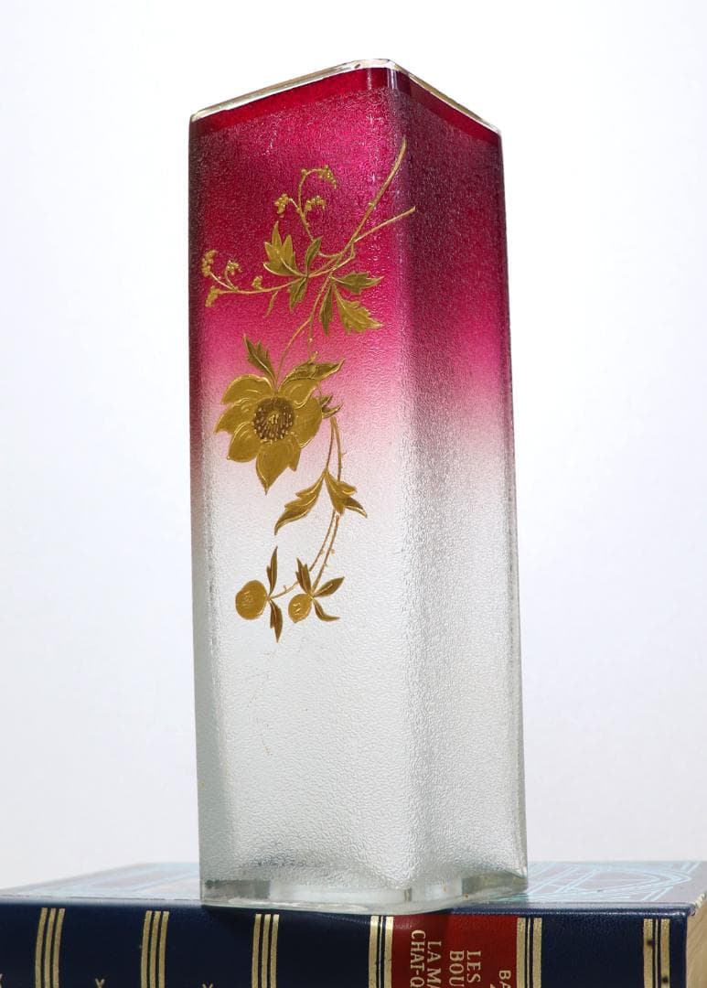オールド・バカラ 最高級1900年 金彩グラデーション22cm大型スクエア型花瓶