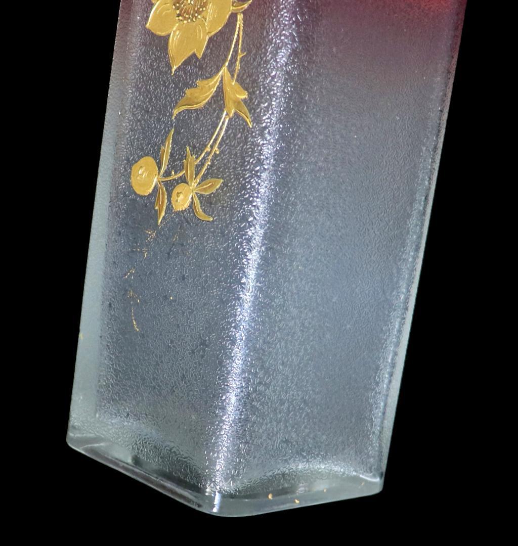 オールド・バカラ 最高級1900年 金彩グラデーション22cm大型スクエア型花瓶