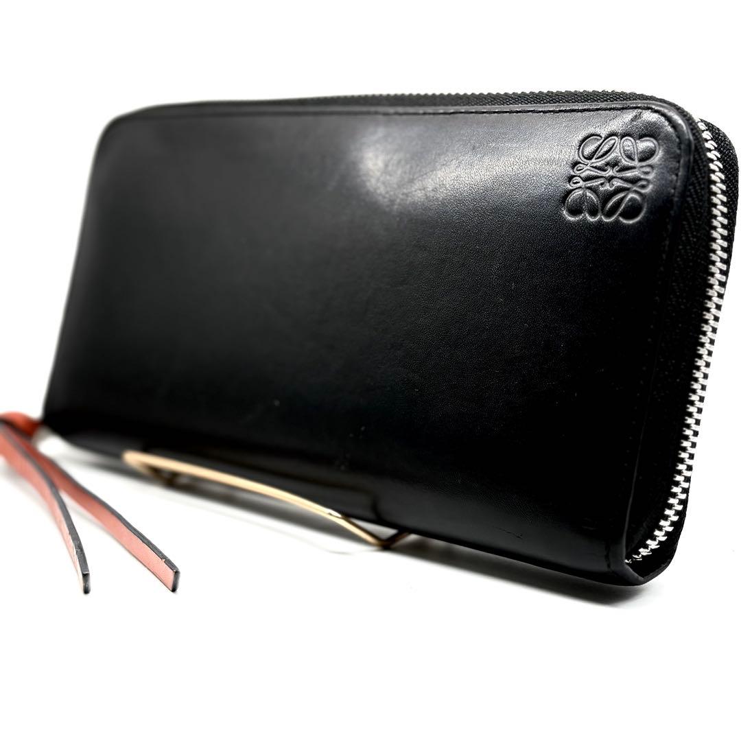 希少 LOEWE アナグラム ブラック レインボー ラウンドファスナー 長財布