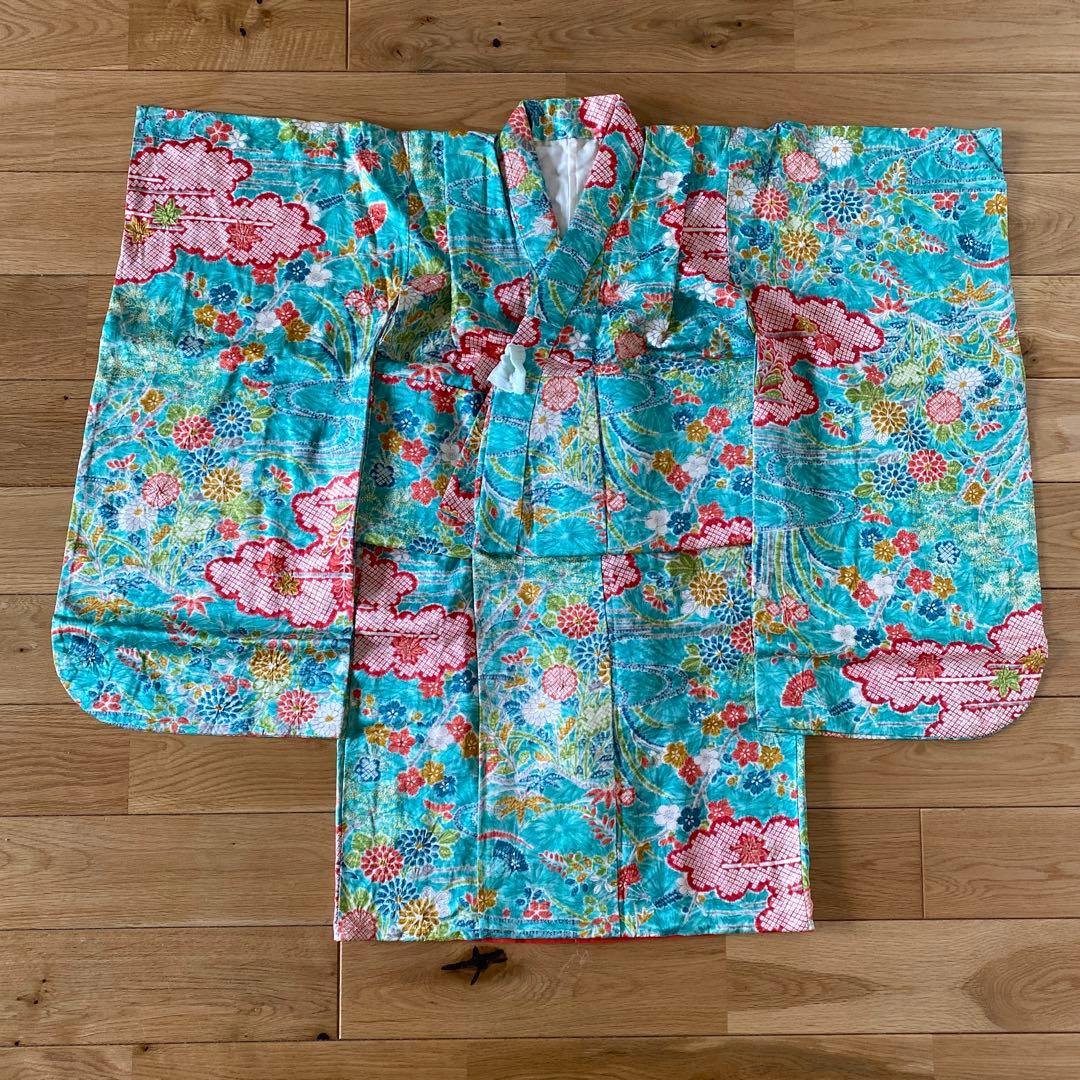 七五三　女の子　7歳向け　正絹　絞り入り　レトロ着物　セット