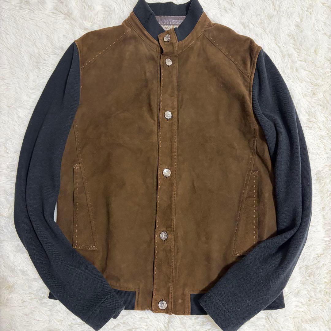 【美品】ARTISAN アルチザン　スウェード　羊革　カシミヤ　ボタン　ブラウン