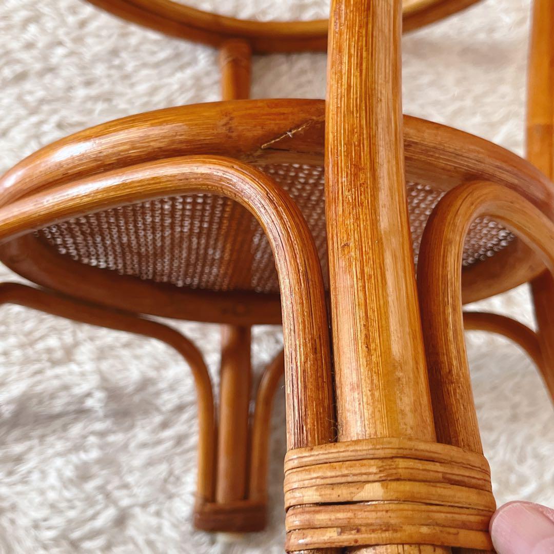 so様リクエスト品】籐 ラタン 丸テーブル　ガラス天板 昭和 レトロ 80年代