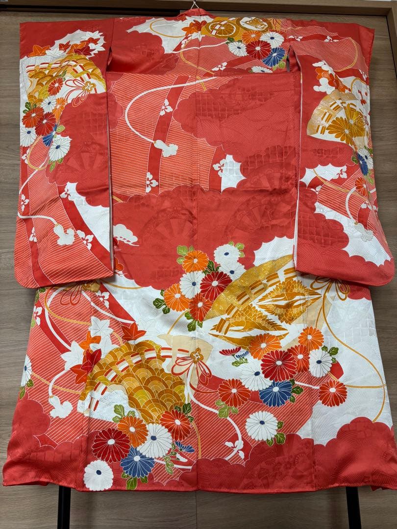 ★8,000円値下げしました！正絹振袖 手描き友禅 金駒刺繍 帯セット