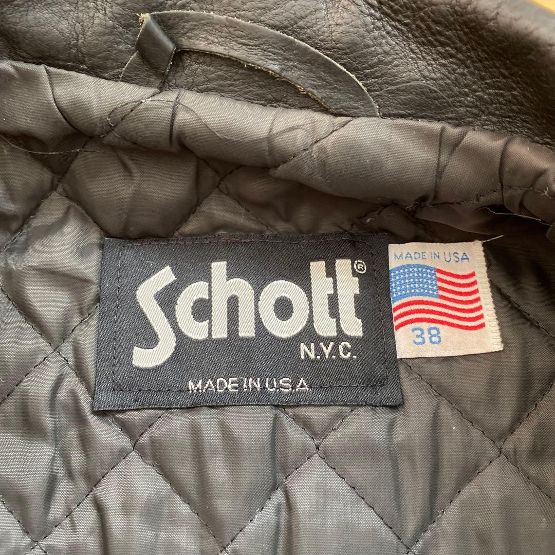 Schott ブラックレザーシングルライダースジャケット　USA製 38