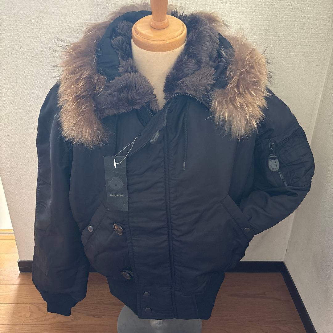 ヒューストン　N-2B ブラック　天然ファー使用